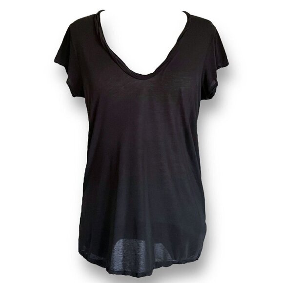 Standard James Perse Womens Tee Sz 2 M Gray Silk V-neck Shirt Minimalist Top - Picture 1 of 6